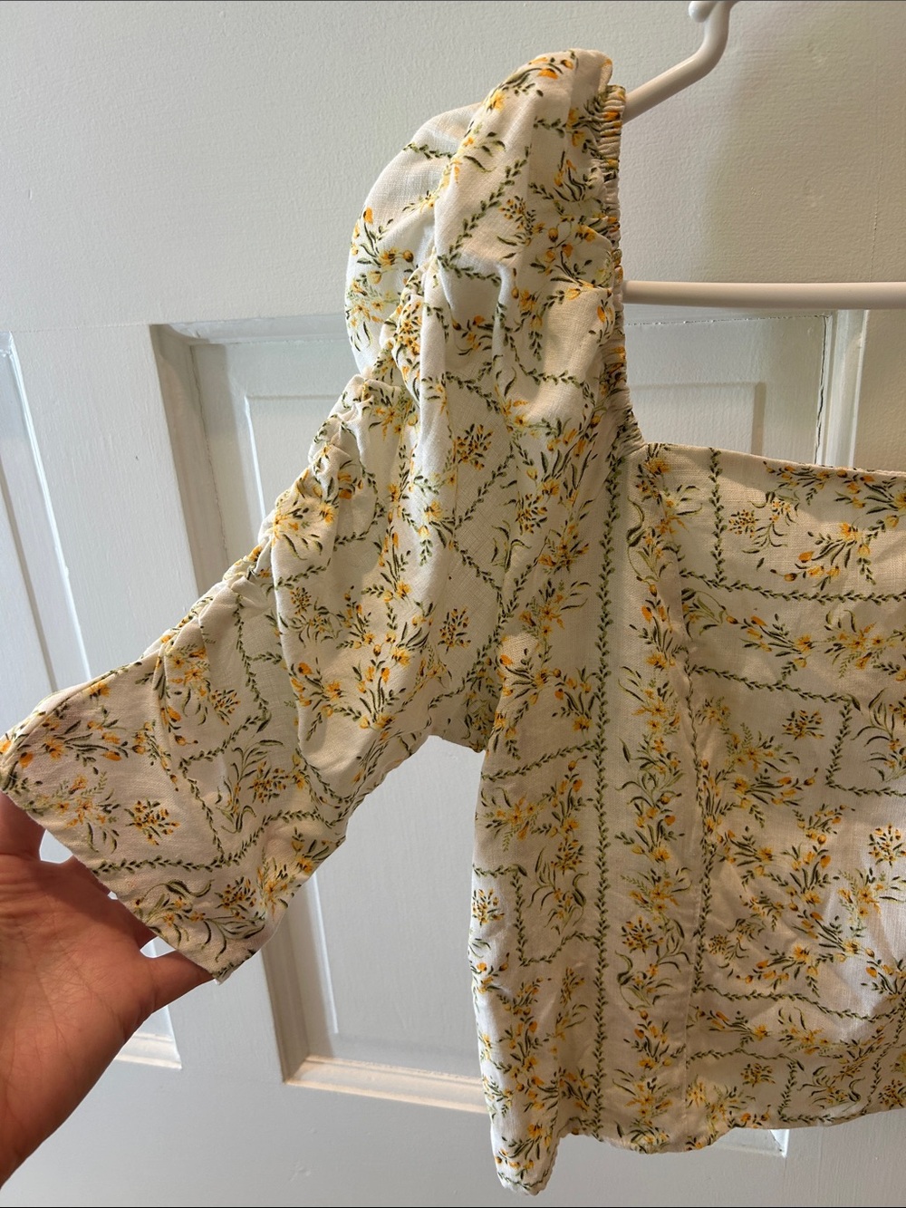 Joie Cream Floral Square-Neck Linen Top Size Medium - Picture 4 of 6